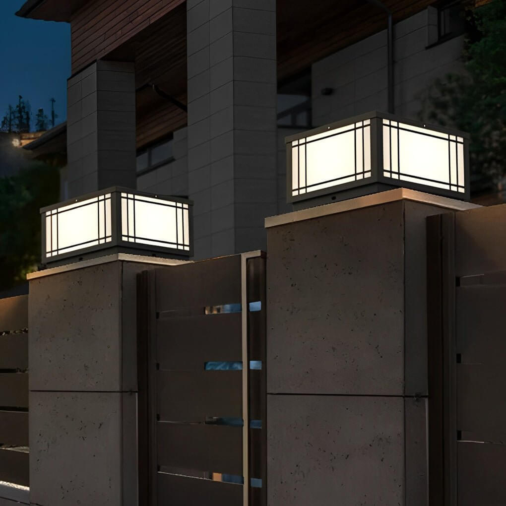 Vintage Grille Pillar Light, Square Waterproof LED Post Cap Lamp for Gate and Garden Columns, Solar or Hardwired