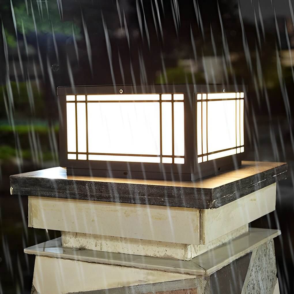 Vintage Grille Pillar Light, Square Waterproof LED Post Cap Lamp for Gate and Garden Columns, Solar or Hardwired