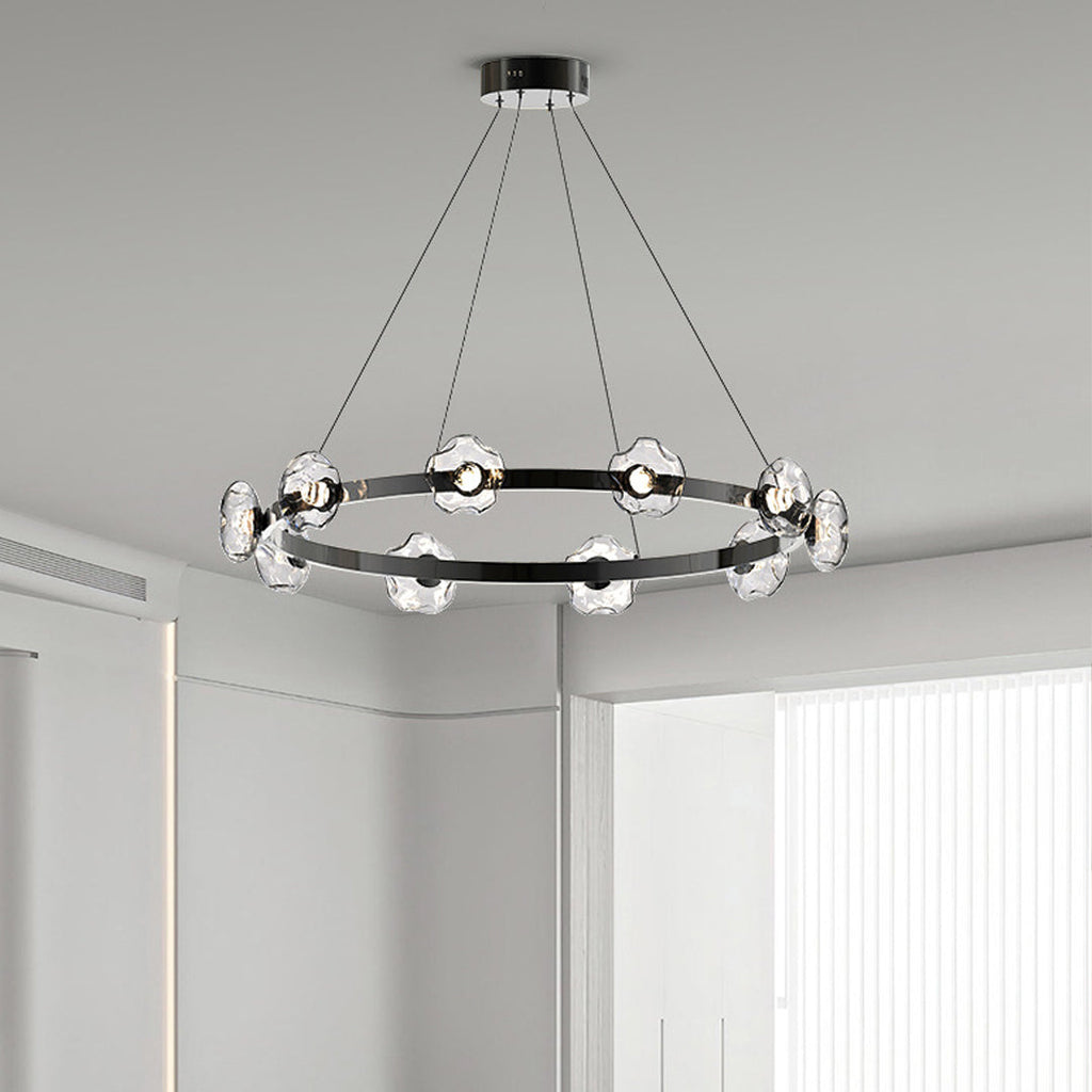 Ring chandelier giving ambient light in a bedroom