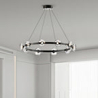 Ring chandelier giving ambient light in a bedroom