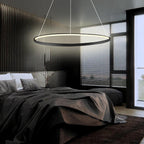 Ring chandelier seen in a modern bedroom interior