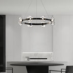 Ring chandelier hanging in a minimalist bathroom
