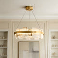 Modern Chandelier, Brass and Marble Ring Ceiling Light for Dining Room, 3-Color Temperature LED