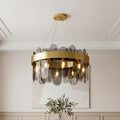 Ring shaped chandelier with smoky glass shades