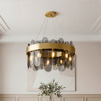 Ring shaped chandelier with smoky glass shades