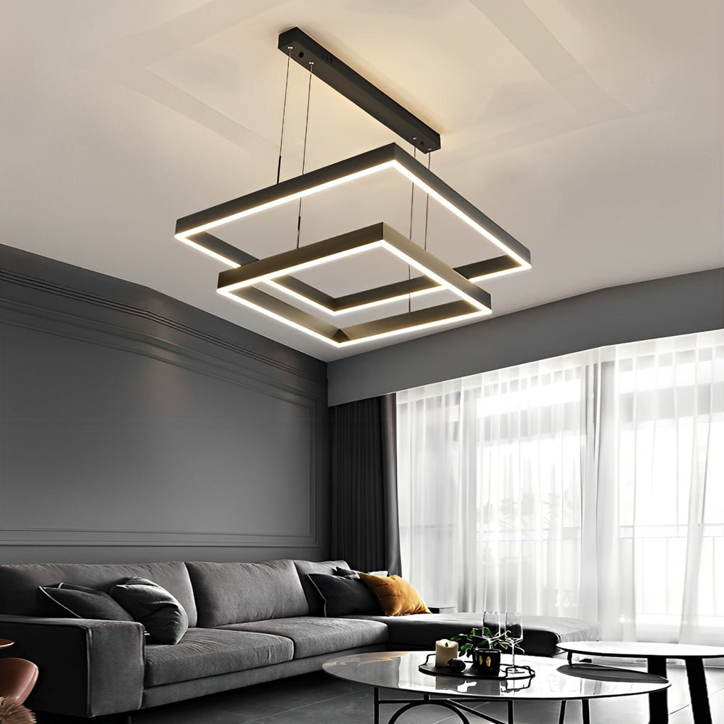 Square chandelier lighting a contemporary study with elegant illumination