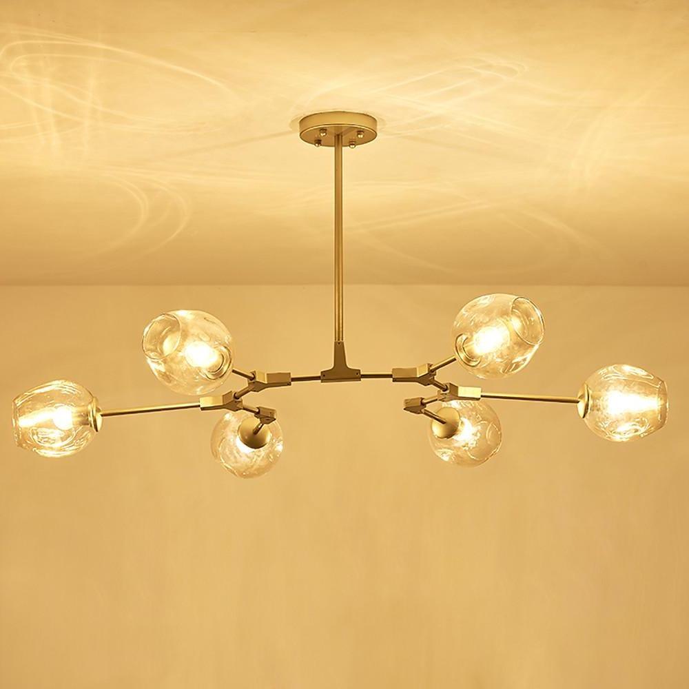 Molecule chandelier with clear glass shades, side product view