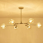 Molecule chandelier with clear glass shades, side product view