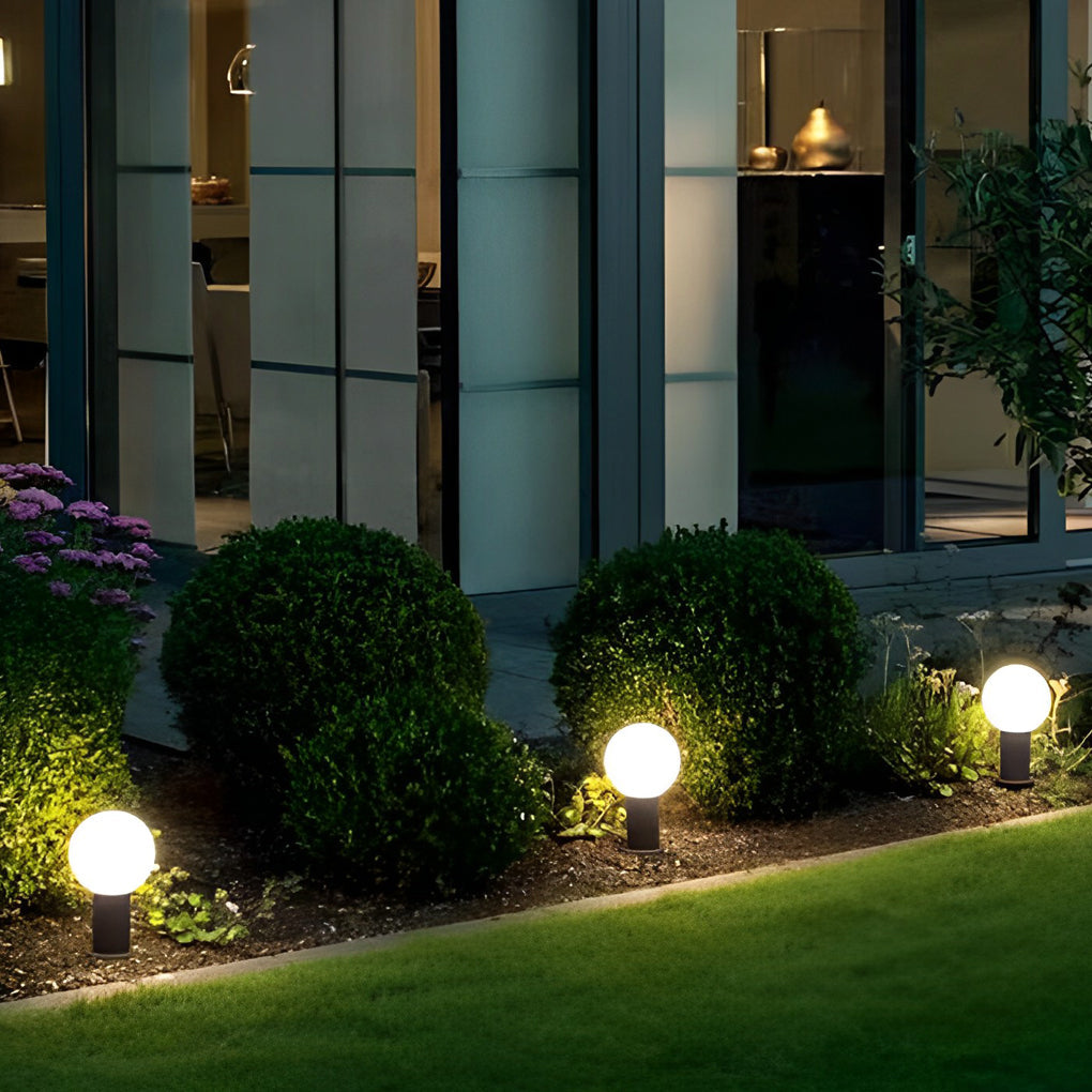 Round Bollard Light, Spherical Globe LED Path Lamp for Gardens and Walkways, Black Metal with Base or Ground Insert