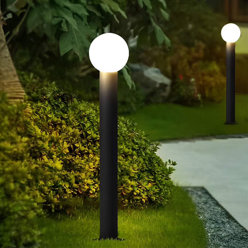 Round Bollard Light, Spherical Globe LED Path Lamp for Gardens and Walkways, Black Metal with Base or Ground Insert