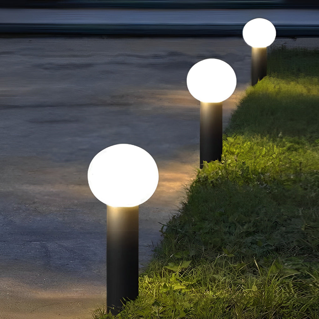 Round Bollard Light, Spherical Globe LED Path Lamp for Gardens and Walkways, Black Metal with Base or Ground Insert