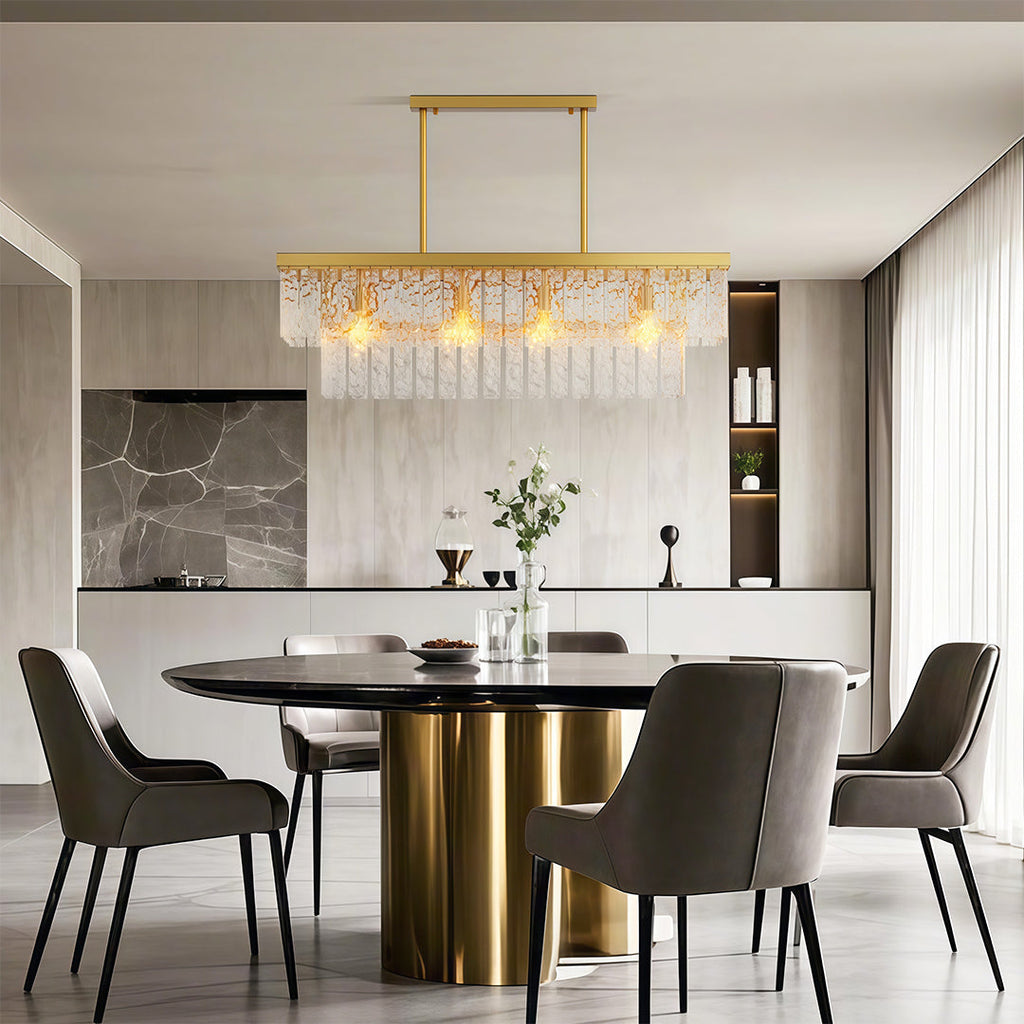 Geometric Chandelier, Full-Copper and Clear Glass Ceiling Light for Dining Room, Five Sizes