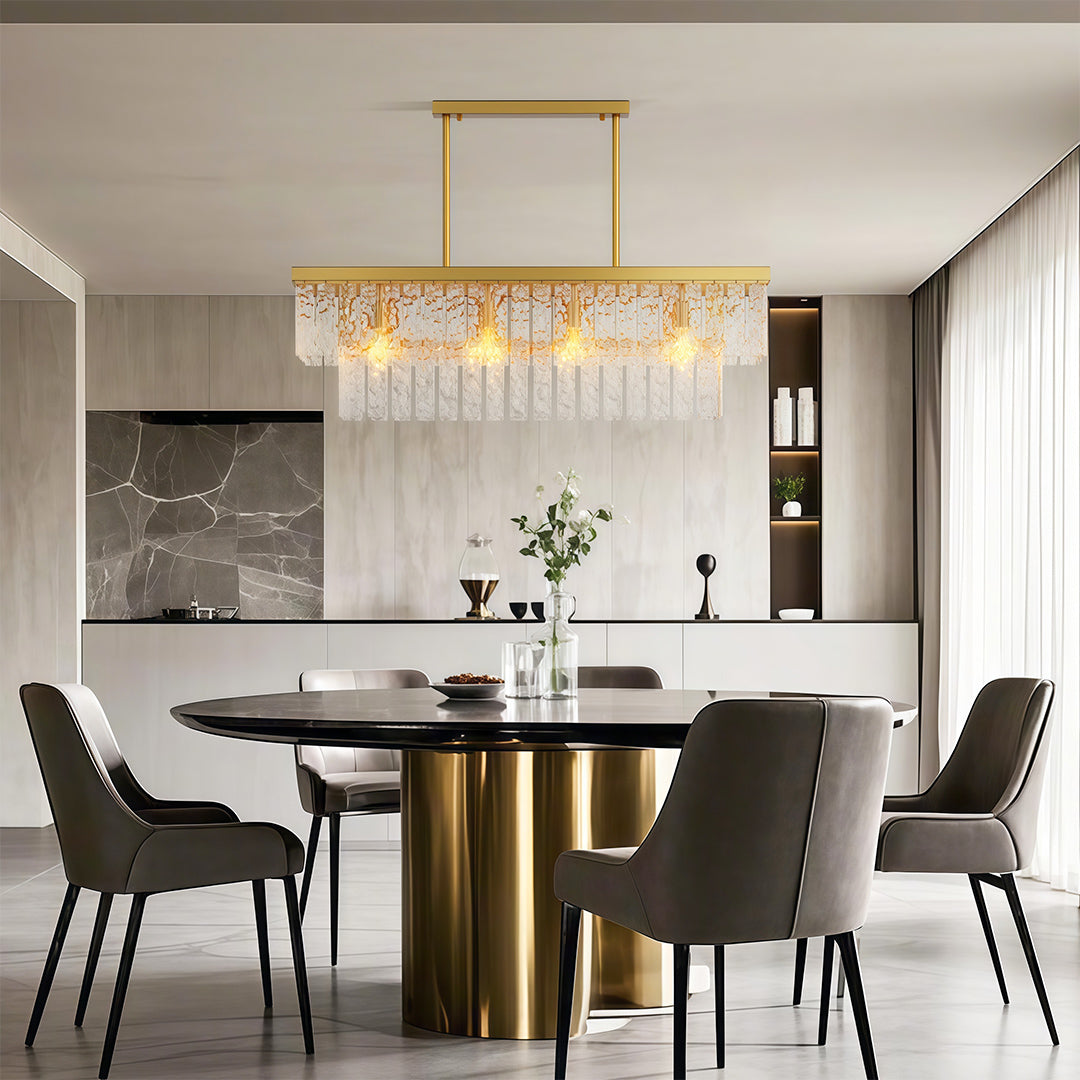 Geometric Chandelier, Full-Copper and Clear Glass Ceiling Light for Dining Room, Five Sizes