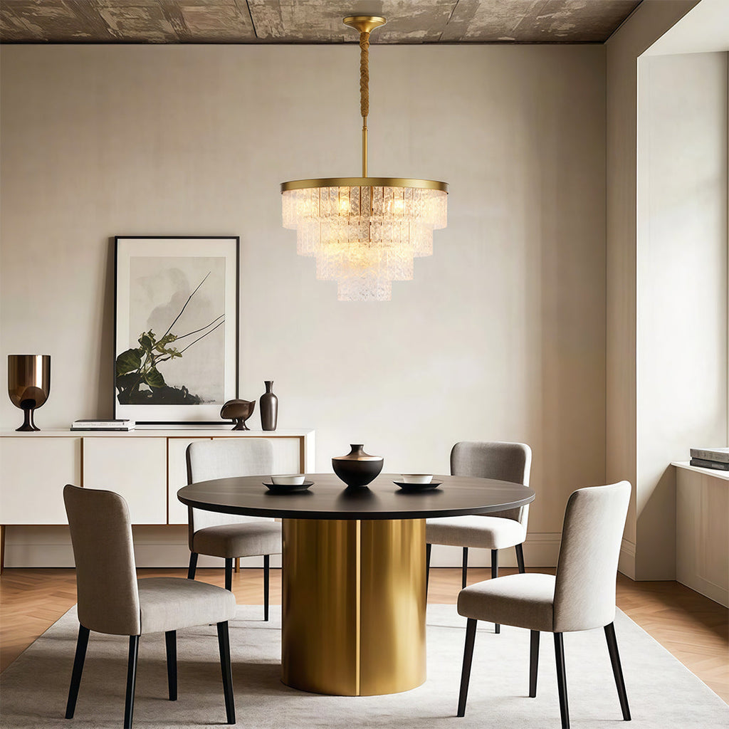 Geometric Chandelier, Full-Copper and Clear Glass Ceiling Light for Dining Room, Five Sizes