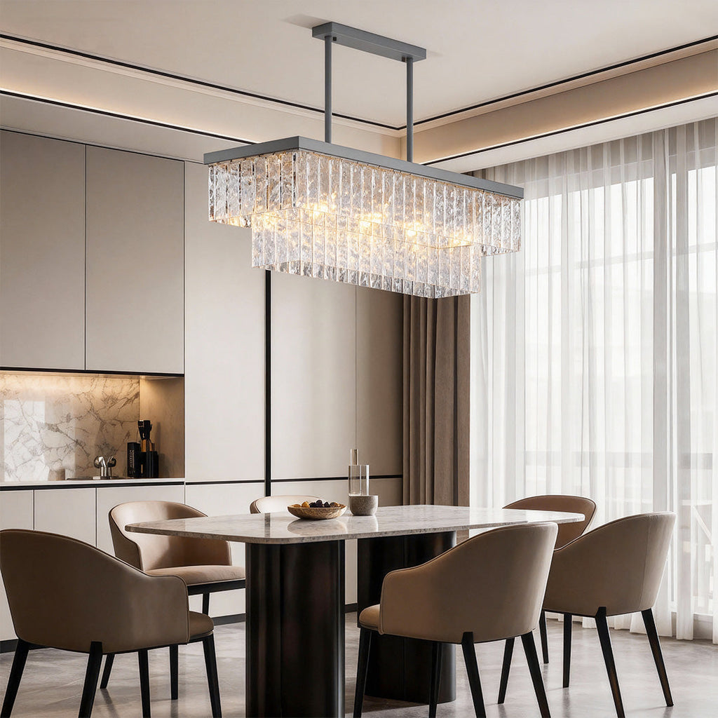Geometric Chandelier, Full-Copper and Clear Glass Ceiling Light for Dining Room, Five Sizes