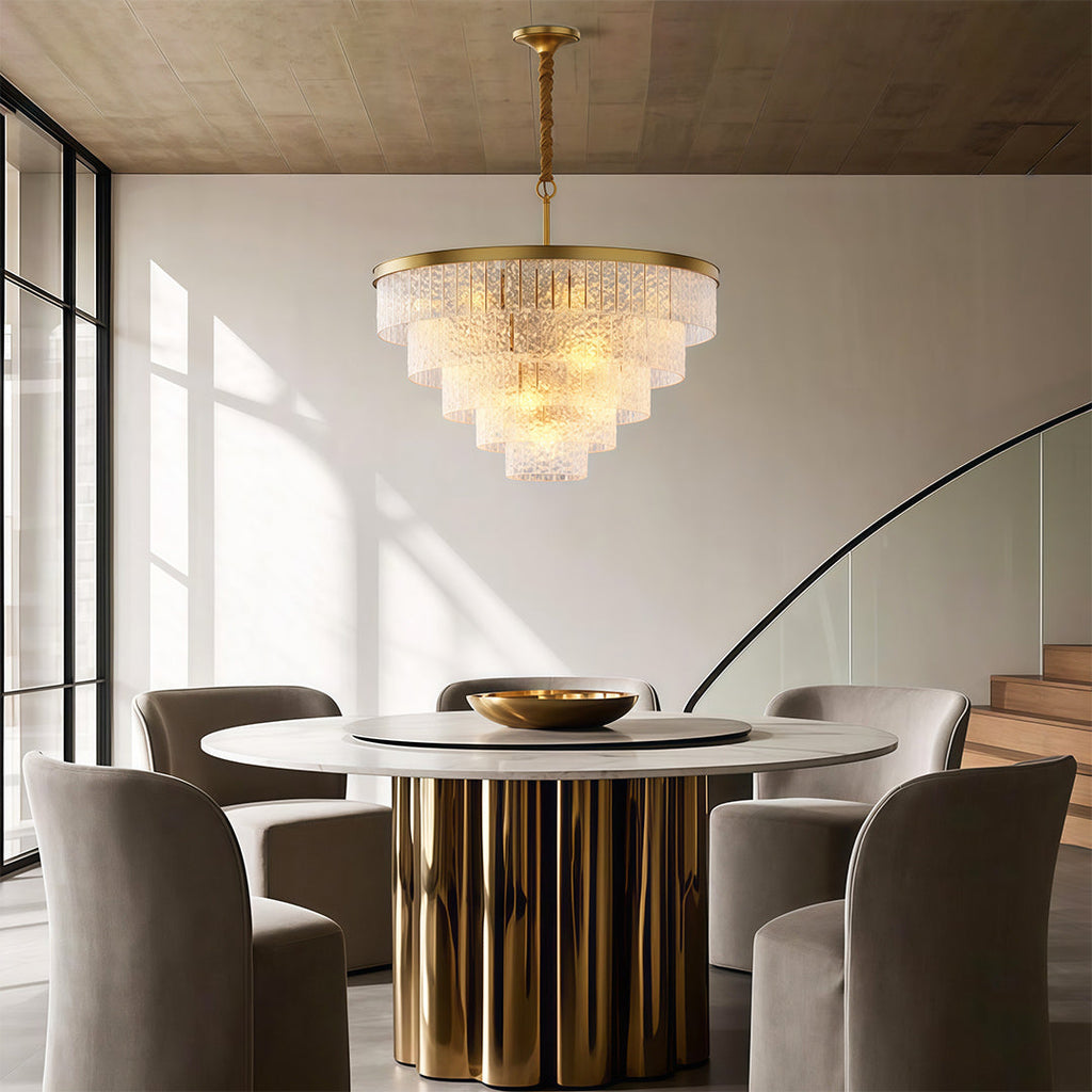 Geometric Chandelier, Full-Copper and Clear Glass Ceiling Light for Dining Room, Five Sizes