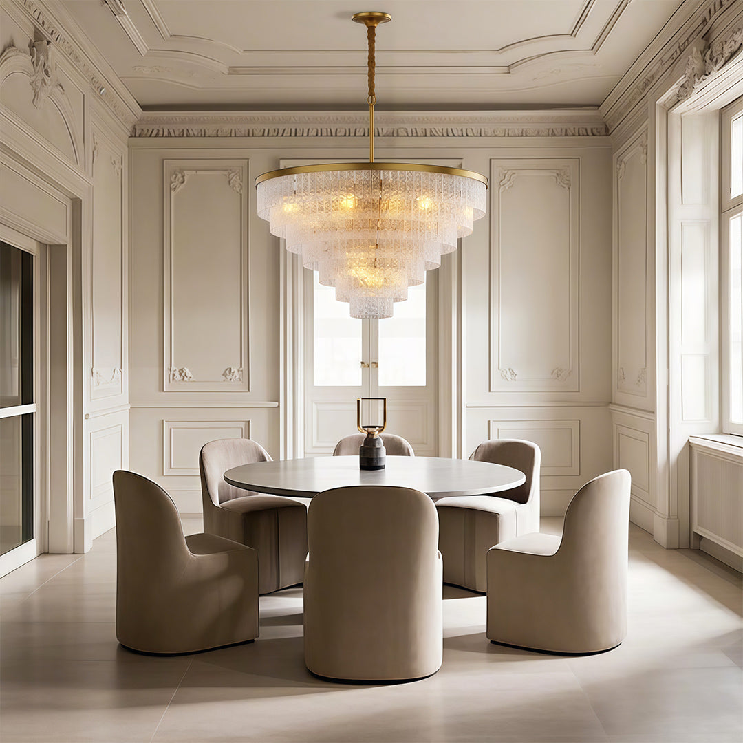Geometric Chandelier, Full-Copper and Clear Glass Ceiling Light for Dining Room, Five Sizes