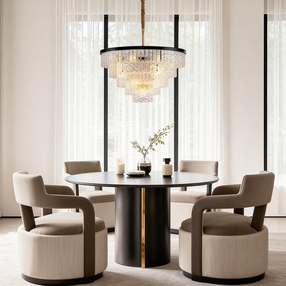Geometric Chandelier, Full-Copper and Clear Glass Ceiling Light for Dining Room, Five Sizes