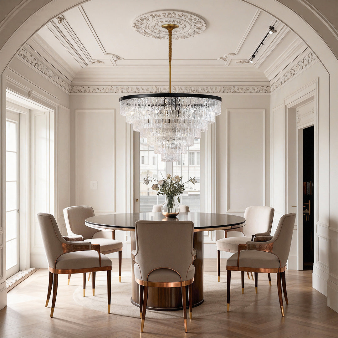 Geometric Chandelier, Full-Copper and Clear Glass Ceiling Light for Dining Room, Five Sizes
