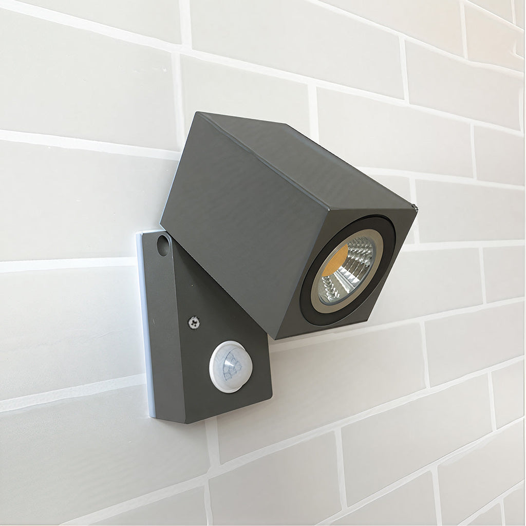 Outdoor Sensor Wall Light, Black Waterproof Square LED Spotlight for Entrances and Garages, Adjustable Head with Motion Option