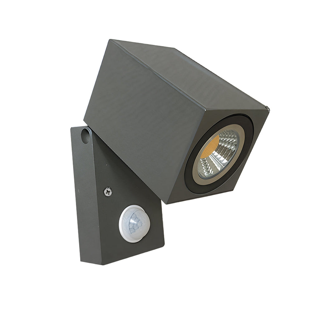 Outdoor Sensor Wall Light, Black Waterproof Square LED Spotlight for Entrances and Garages, Adjustable Head with Motion Option