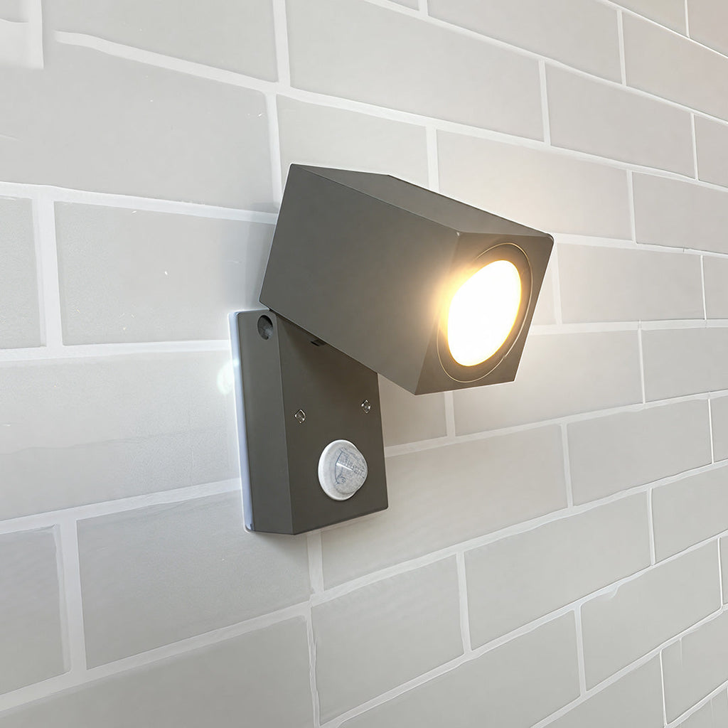 Outdoor Sensor Wall Light, Black Waterproof Square LED Spotlight for Entrances and Garages, Adjustable Head with Motion Option