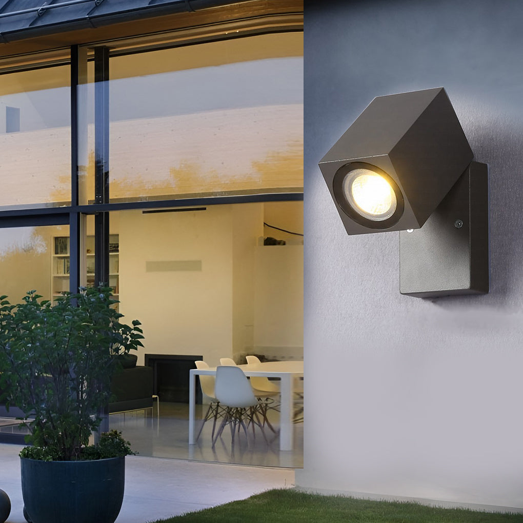 Outdoor Sensor Wall Light, Black Waterproof Square LED Spotlight for Entrances and Garages, Adjustable Head with Motion Option