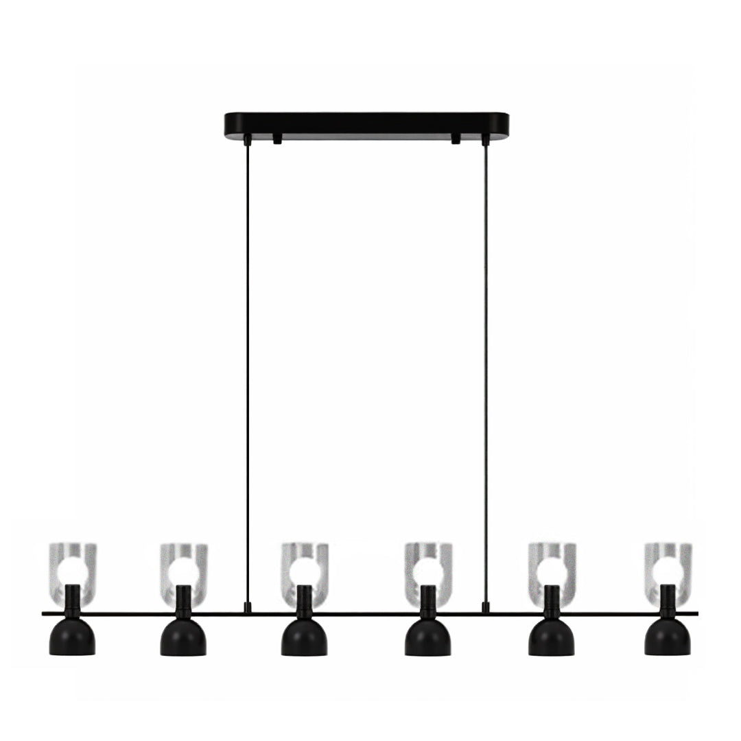 Six-light glass pendant chandelier in a bar design