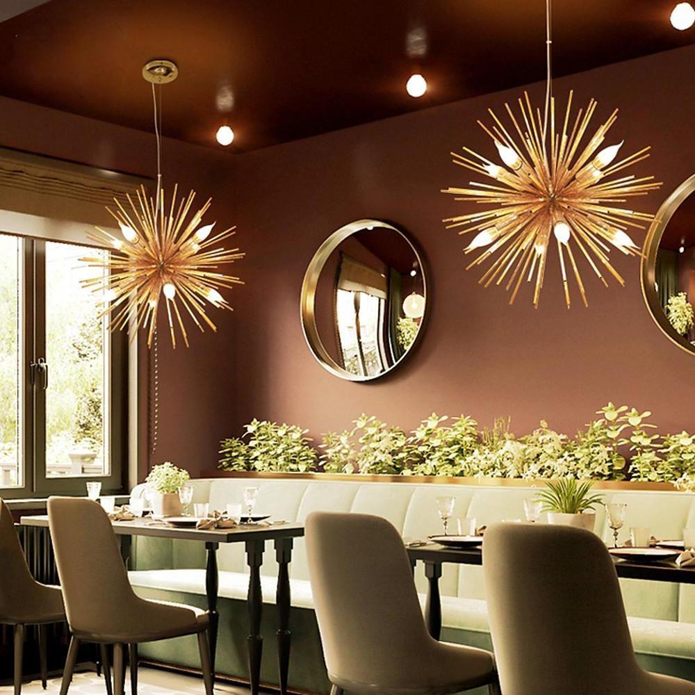 Starburst Chandelier, Electroplated Aluminum 8-Light Ceiling Fixture for Dining Room, 22 Inches