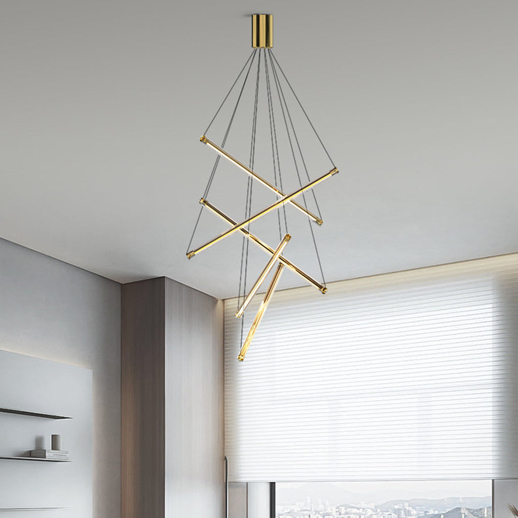 Linear Pendant Light, Stainless Steel and Acrylic LED Ceiling Light for Stairwell, Full-Spectrum