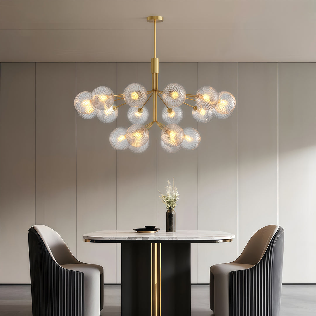 Glass Globe Chandelier, Solid Copper Sputnik Ceiling Light for Living Room, 9 to 18 Lights