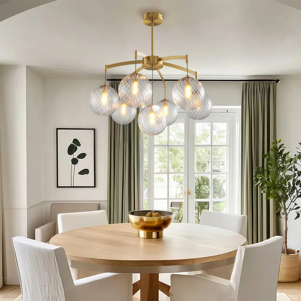 Glass Ball Chandelier, Full Brass and Clear Glass Ceiling Light for Living Room, 7 to 13 Lights