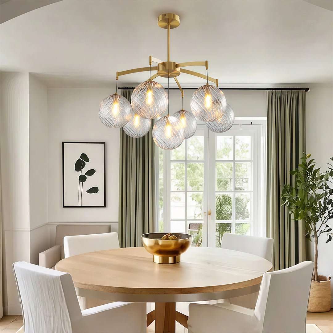 Glass Ball Chandelier, Full Brass and Clear Glass Ceiling Light for Living Room, 7 to 13 Lights