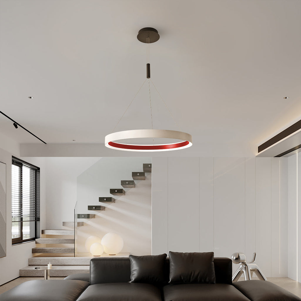 Ring Chandelier, Iron and Aluminum Minimalist LED Ceiling Light for Living Room, Warm 3000K