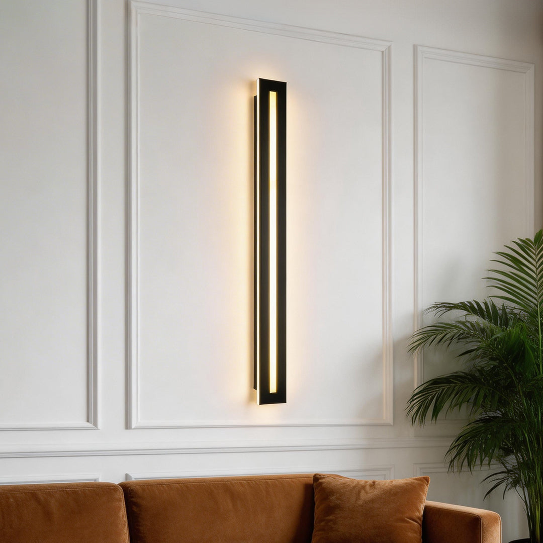 Long LED Wall Sconce, Minimalist Black or Gold Linear Iron Light for Hallway and Bedroom, Tri-Color Dimming in Four Lengths