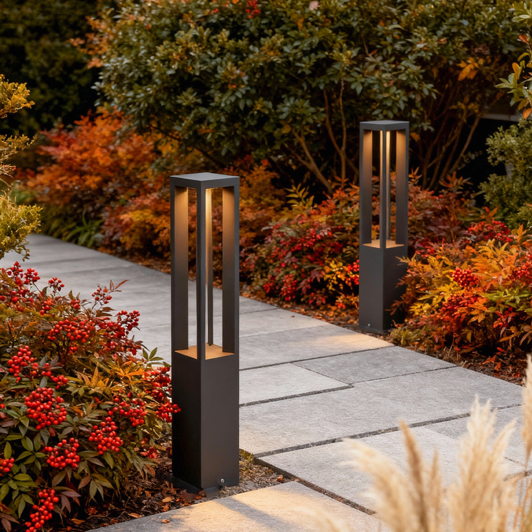 LED Bollard Garden Light, Black Die-Cast Aluminum Landscape Path Light for Walkways and Borders, Four Heights with Warm 3000K Glow