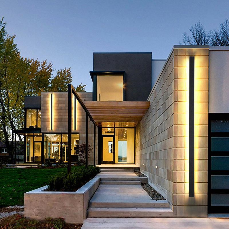 Minimalist Linear Wall Sconce, Slim Black LED Outdoor Light for Facade and Porch, Five Lengths with Dimmable and Tri-Color Modes