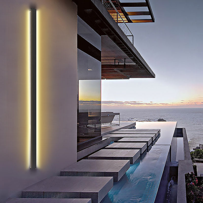 Long Black Outdoor Wall Light, Modern LED Linear Sconce for Facades and Entryways, Mounts Horizontal, Vertical or Diagonal