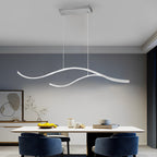 Curved LED Pendant Light, Wavy Linear Chandelier for Kitchen Island and Dining Table, Dimmable Modern Ceiling Light in Black, Gold or Chrome