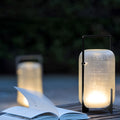Modern Outdoor Lantern with Handle, Stainless Steel Waterproof LED Portable Light for Patio and Garden, Solar or USB Charging