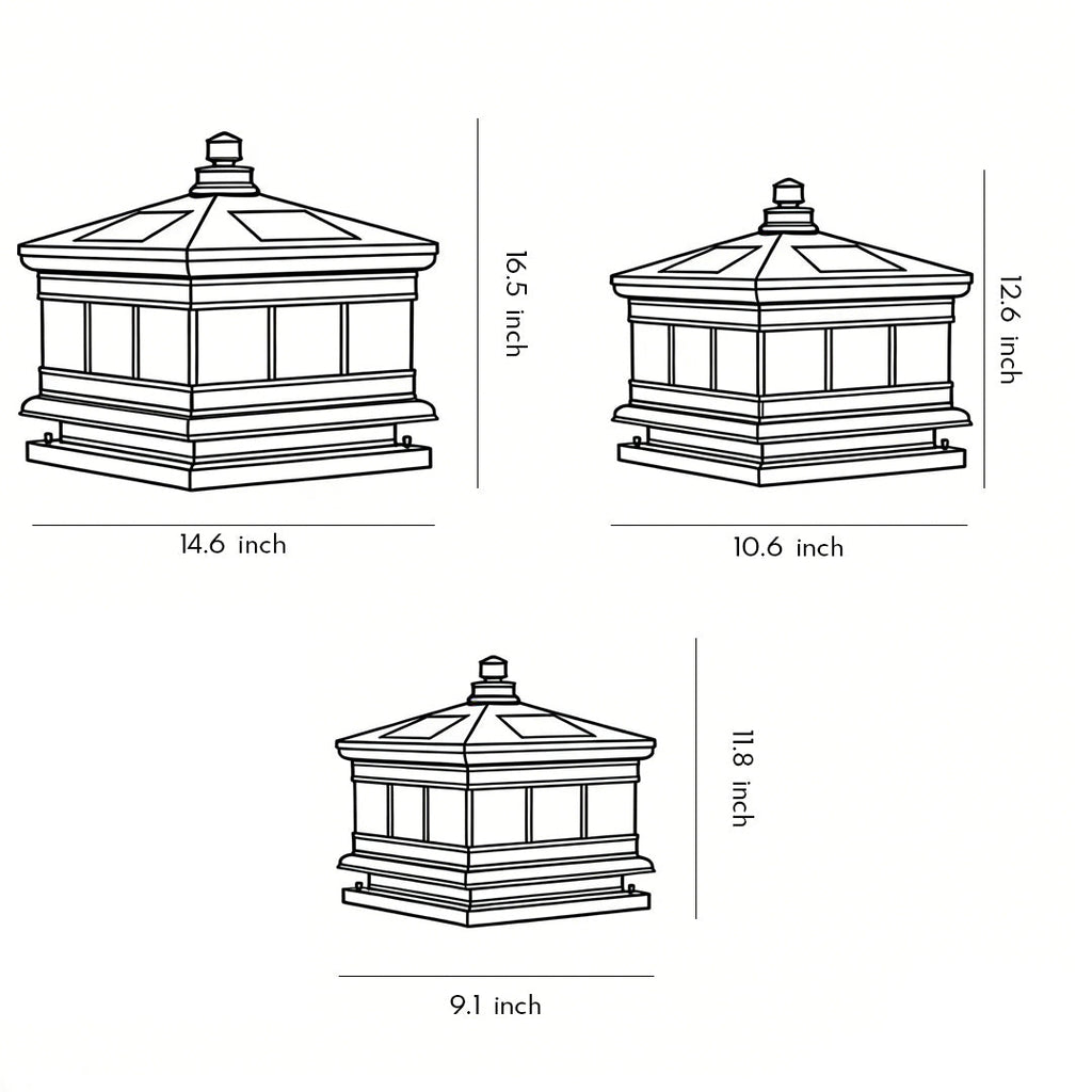 Copper Column Pillar Light, European Square Post Cap Lantern for Stone Columns and Gates, Solar and Hardwired Dual Power