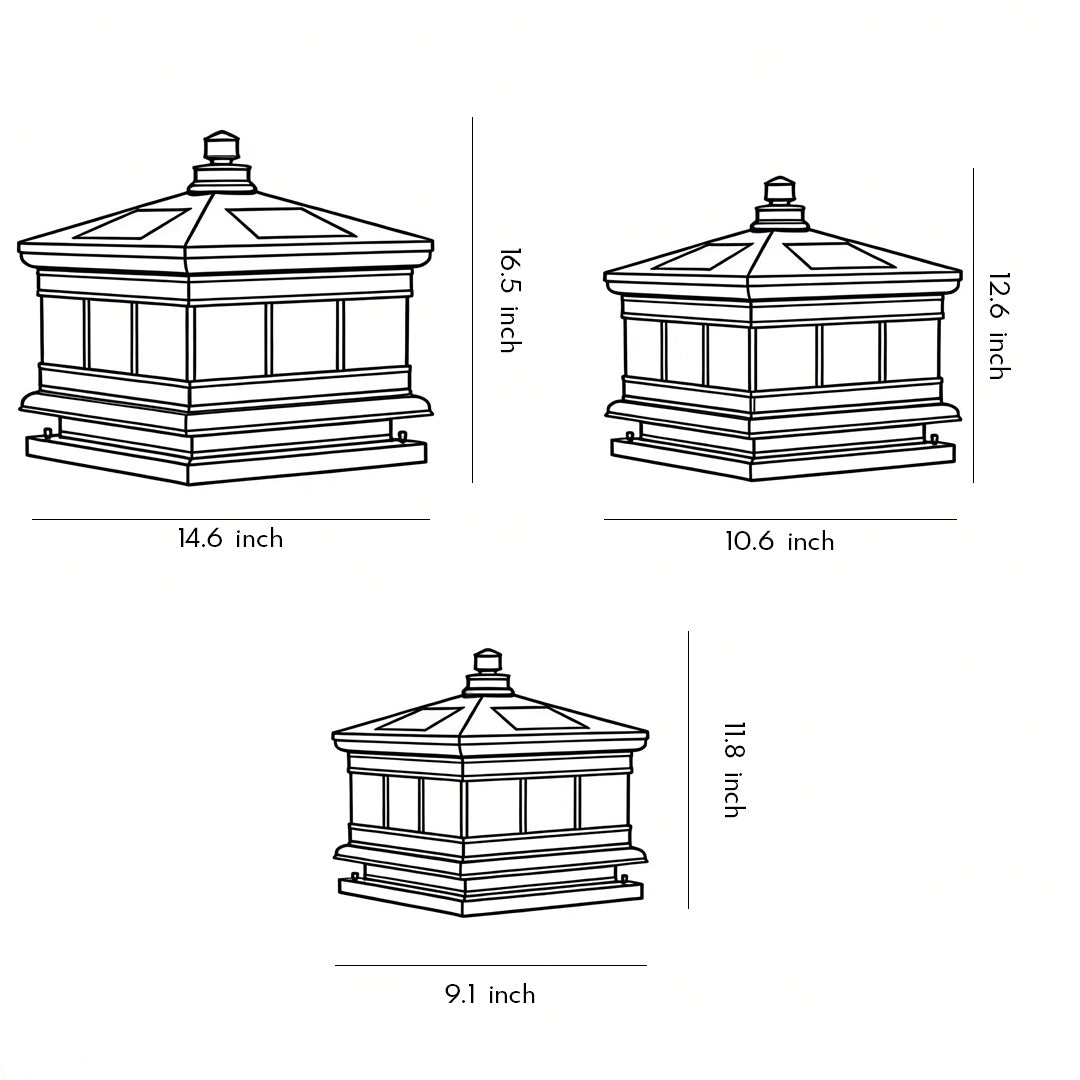 Copper Column Pillar Light, European Square Post Cap Lantern for Stone Columns and Gates, Solar and Hardwired Dual Power
