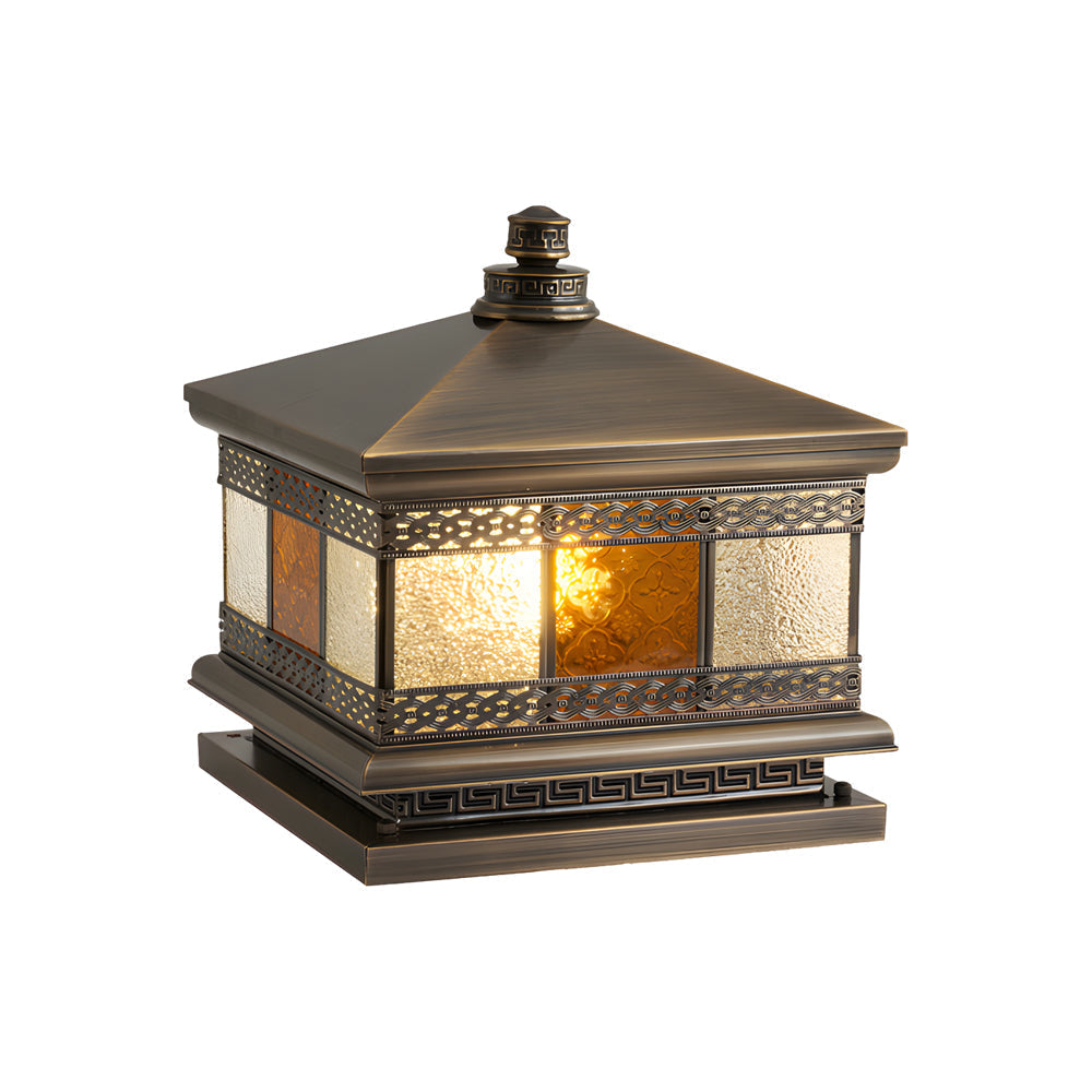 Copper Column Pillar Light, European Square Post Cap Lantern for Stone Columns and Gates, Solar and Hardwired Dual Power