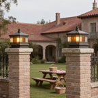Pillar lantern on a stone column in a courtyard