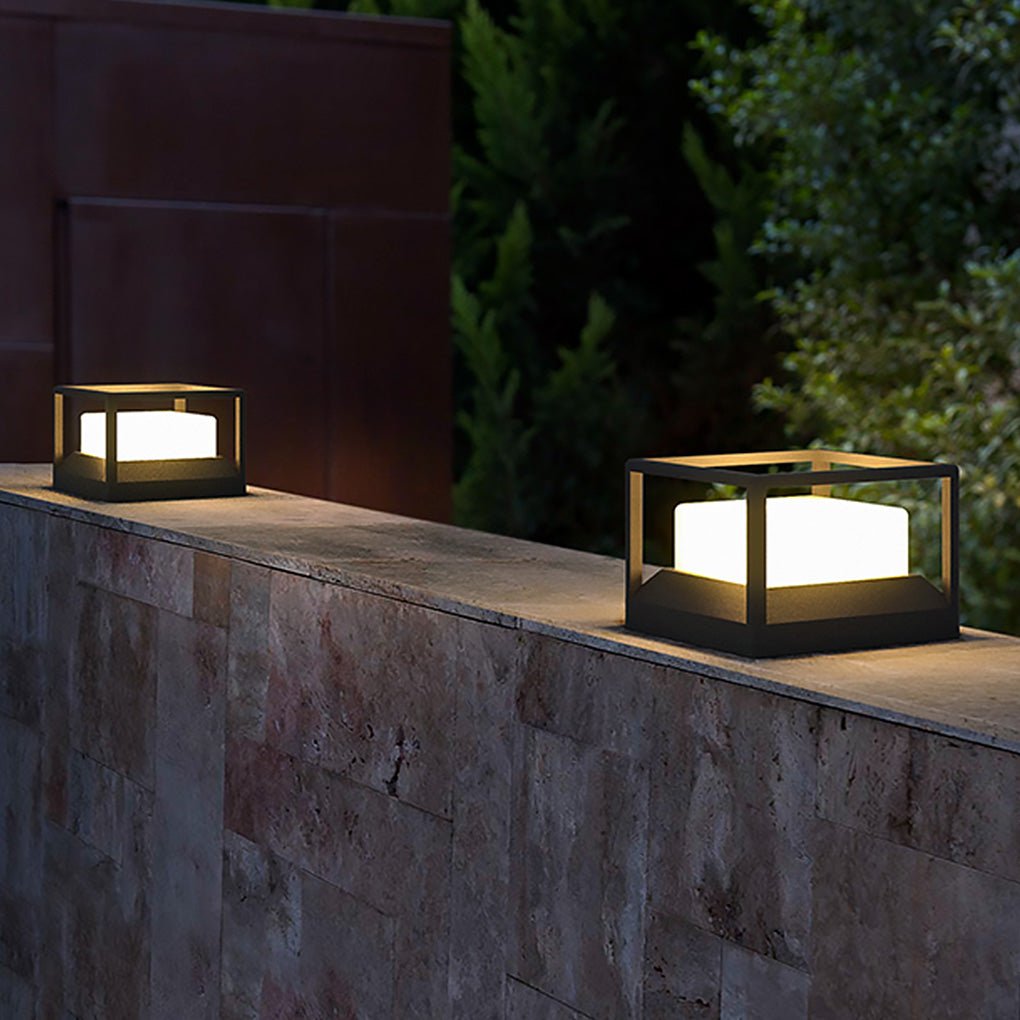 Stone Pillar Light, Waterproof Aluminum Alloy LED Post Cap Lantern for Courtyard and Gate Columns, Solar or Hardwired in Four Sizes