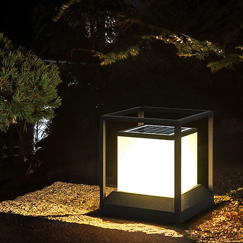 Stone Pillar Light, Waterproof Aluminum Alloy LED Post Cap Lantern for Courtyard and Gate Columns, Solar or Hardwired in Four Sizes