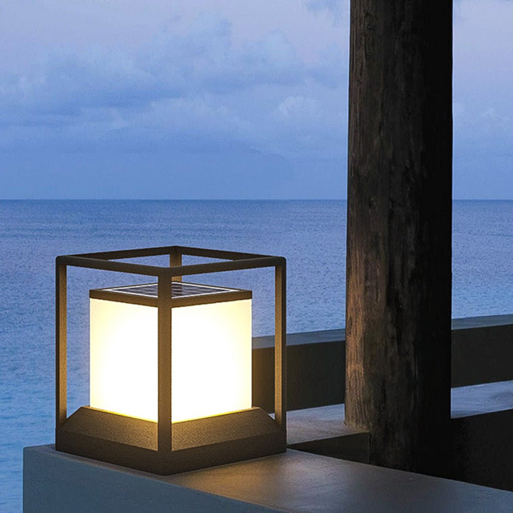Stone Pillar Light, Waterproof Aluminum Alloy LED Post Cap Lantern for Courtyard and Gate Columns, Solar or Hardwired in Four Sizes