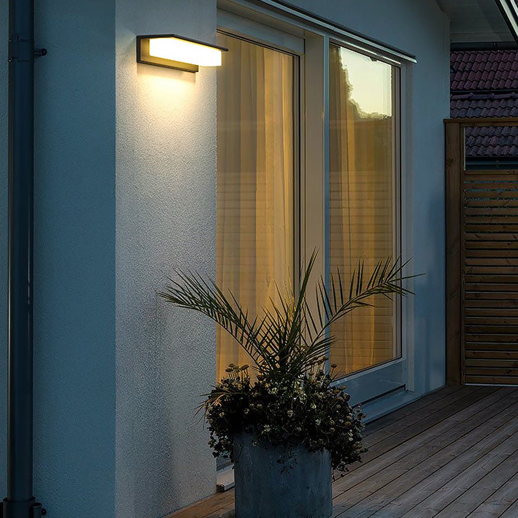 Black Outdoor Porch Light, Rectangular Stainless Steel and Aluminum LED Wall Fixture, Solar or Hardwired with 3000K Warm Glow