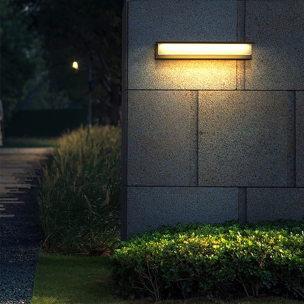 Black Outdoor Porch Light, Rectangular Stainless Steel and Aluminum LED Wall Fixture, Solar or Hardwired with 3000K Warm Glow