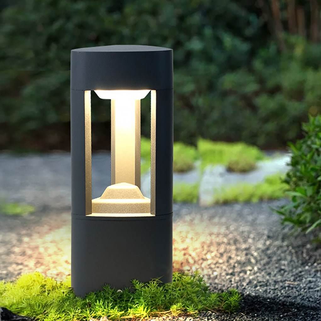 Hollow Bollard Light, Aluminum Lattice LED Path Post Lamp for Driveways and Garden Walks, Solar or Hardwired Three-Sided Glow